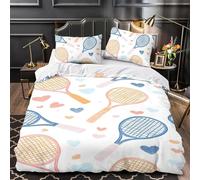 Housse de Couette 200x200 Raquette de Badminton Peinte Microfibre Douce Parures de Lit 2 Personnes Imprimé 3D Style Sportif Housses Couette avec 2 Taies d'oreiller et Fermeture Éclair c.468