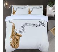 Housse de Couette 200x200 Saxophone Arts des Instruments de Musique Parure de Lit 2 Personnes Microfibre pour Adulte Ado Enfant avec Fermeture et 2 Taies d'oreiller