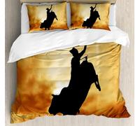 Housse de Couette 200x200 Silhouette de Cowboy Imprimée 3D Thème de la Tauromachie Parure de Lit 2 Personnes Doux Microfibre Literie avec 2 Taies D'oreillers avec Fermeture Éclair B.1884