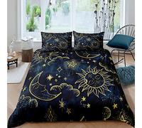 Housse de Couette 200x200 Soleil Bleu Lune 3 Pièces Parure de Lit en Microfibre, Ensemble de Literie avec 1 Housse de Couette 200x200 et 2 Taie d'oreiller 65x65 cm, pour Adulte Enfant