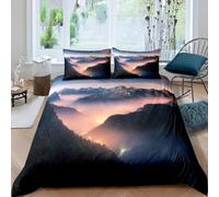 Housse de Couette 200x200 Sommet de Montagne Microfibre Douce Parures de Lit 2 Personnes Imprimé 3D Paysages Naturels Housses Couette avec 2 Taies d'oreiller et Fermeture Éclair g.3520