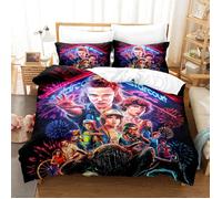 Housse de Couette 200x200 Strang-er Things, 2 Personnes, Parure de Lit Motif,2 Taies d'oreiller 50x75, Zippée, Microfibre Doux(K4)