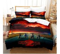 Housse de Couette 200x200 Strang-er Things, 2 Personnes, Parure de Lit Motif,2 Taies d'oreiller 50x75, Zippée, Microfibre Doux(K6)