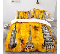 Housse de Couette 200x200 Style Européen Adulte Parure de lit 200 x 200 cm Bâtiments Célèbres Imprimé 3D Housse Couette 2 Personnes Jaune Douce Ensemble de Literie avec 2 Taies d'oreiller a.5942