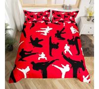 Housse de Couette 200x200 Taekwondo Microfibre Parure de Lit 3D Imprimée Karaté Japonais Housse Couette Ultra Douce Confortable avec 2 Taies d'oreiller D-2773