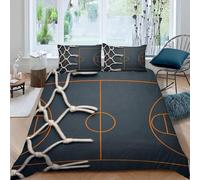 Housse de Couette 200x200 Terrain de Basket Parure de lit 2 Personnes Filet de Football 3D Imprimée Doux Literie Set Microfibre Housses Couettes avec Fermeture Éclair et 2 Taies d'oreiller J-2896