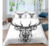 Housse de Couette 200x200 Tête De Cerf Parure de Lit 2 Personnes Ado Impression 3D Motif Animaux Dessinés à La Main Ultra Doux Microfibre Literie avec Fermeture Éclair et 2 Taies d'oreiller 50x75 cm