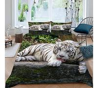 Housse de Couette 200x200 Tigre blanc animal de la forêt Parure de Lit 200x200 Ado 2 personnes Garcon et Fille 3D Imprimé Microfibre Literie avec Fermeture Éclair et 2 Taies d'oreiller 50x75 cm
