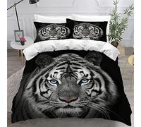 Housse de Couette 200x200 Tigre Blanc D'Indochine 3D Imprimé Parure de lit Douce Hypoallergique 3 Pièces Animal Bedding avec Fermeture Éclair et 2 Taie d'oreiller Convient à Adultes Ado Enfants