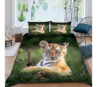 Housse de Couette 200x200 Tigre de Sibérie animal de la forêt Parure de Lit 200x200 Ado 2 personnes Garcon et Fille 3D Imprimé Microfibre Literie avec Fermeture Éclair et 2 Taies d'oreiller 50x75 cm