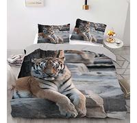 Housse de Couette 200x200 Tigre Gris Doux Confortable Doux pour La Peau Vertbaudet Parure de Lit Fibre Superfine Entretien Facile avec Fermeture éclair 2 Taie d'oreiller 65x65cm