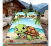Housse de Couette 200x200 Tortue de Bande Dessinée, 2 Personnes, Parure de Lit Animaux Mignons Microfibre avec 2 x Taie d'oreiller 65x65 cm avec Fermeture éclair
