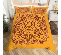 Housse de Couette 200x200 Tribal Exotique Orange Brûlée Parure de Lit 2 Personnes en Microfibre pour Adulte Ado Enfant avec Fermeture et 2 Taies d'oreiller
