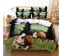 Housse de Couette 200x200 Vache des PréS Parure de Lit Adulte - Parure Housse Couette 2 Personnes Imprimé en Microfibre avec 2 Taies d'oreiller 65x65 cm