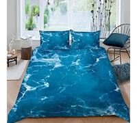 Housse de Couette 200x200 Vagues De L'océan Parure de Lit 200x200 Ado 2 Personnes Garcon et Fille 3D Imprimé Paysage Marin Bleu Microfibre Literie avec Fermeture Éclair et 2 Taies d'oreiller 50x75