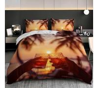 Housse de Couette 200x200 Verre à Vin 3D Parure de Lit Coucher de Soleil en Microfibre Doux Housses Couettes 2 Personnes avec Fermeture Éclair avec 2 Taies d'oreiller 65x65 cm L.1543