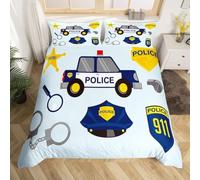Housse de Couette 200x200 Voiture de Police Microfibre Parure de Lit 3D Imprimée Voitures de Dessins Animés pour Enfants Housse Couette Ultra Douce Confortable avec 2 Taies d'oreiller 65x65 F.1720