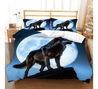 Housse de Couette 200x200 Wolf Ciel de Nuit Parure de Lit 2 Personnes en Microfibre pour Adulte Ado Enfant avec Fermeture Éclair et 2 Taies d'oreiller