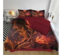 Housse de Couette 200x200cm, 3 Pièces - Ensemble de Linge de Lit en Microfibre à Style d'art abstrait Fleurs de flamme ardente, 1 Housse de Couette 200x200cm + 2 Taies d'oreiller 65x65 cm,Orange-rouge