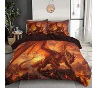 Housse de Couette 200x200cm Dragon De Lave Cracheur De Feu - Parure de Lit Orange-Rouge avec 2 Taies d'oreiller 65x65 cm - Volcan Fantastique Parure Couette pour 2 Personnes avec Fermetures éclair