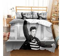 Housse De Couette 200x200cm Élégante - Parure De Lit Elvis Presley Avec Fermeture Éclair - Housse De Couette Microfibre Avec 2 Taies D'oreiller 65x65 Cm, Ep