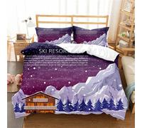 Housse De Couette 200x200cm Élégante - Père Noël, Traîneau, Maison De Neige, Sapin De Noël, Parure De Lit Avec Fermeture Éclair - Housse De Couette En Microfibre Avec 2 Taies D'ore