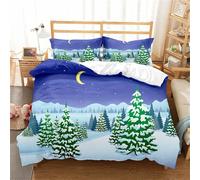 Housse De Couette 200x200cm Élégante - Père Noël, Traîneau, Maison De Neige, Sapin De Noël, Parure De Lit Avec Fermeture Éclair - Housse De Couette En Microfibre Avec 2 Taies D'ore