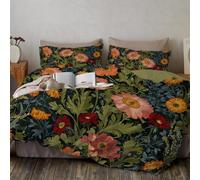 Housse de Couette 200x200cm Fleurs rétro Parure de Housse de Couette avec vignes de Pavot De Rêve Et Nuages Blancs Parure de Lit pour 2 Personnes avec 2 Taie d'oreiller 65x65 cm, Couleur Orange