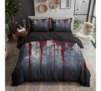 Housse de Couette 200x200cm Horrible Et Angoissé | Réversible Linge de Lit en Microfibre, Parure de lit pour 2 Personnes Taches De Sang Et Murs Inquiétants avec Fermeture Éclair et 2 Taies d'oreiller