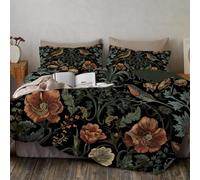 Housse de Couette 200x200cm Illustrations rétro Parure de Housse de Couette avec Fleurs, Oiseaux, vignes De Rêve Et Nuages Blancs Parure de Lit pour 2 Personnes avec 2 Taie d'oreiller, Couleur Orange