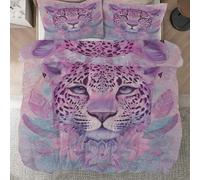 Housse de Couette 200x200cm Léopard Mandala Rose Adulte 2 Personnes Parure de lit 3 Pièces Microfibre 3D Bohème Animaux Ensemble de Literie avec Fermeture Éclai et 2 Taies d'oreiller 65x65cm