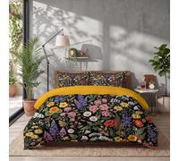 Housse de Couette 200x200cm,Parure de Lit 3D Imprimée Réversible| Motif Fleurs Sombres et Coquelicot, Marguerite, Hortensia,Douce Microfibre avec Fermeture Éclair, 2 Taies d'oreiller 65x65 cm