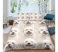 Housse de Couette 200x220 Bichon Frisé Imprimée 3D Chiens Mignons Parure de Lit 2 Personnes Doux Microfibre Literie avec 2 Taies D'oreillers avec Fermeture Éclair C.1176