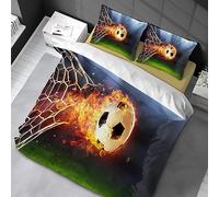 Housse de Couette 200x220 cm 3D Football Imprimée Parure de Lit Adulte Hommes Ado Enfants Garçons Sets De Housses De Couettes Microfibre Allergic Soft & Smooth avec 2 Taie d'oreiller 80x80 cm