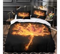 Housse de Couette 200x220 Feuille D'érable Flamboyante Imprimée 3D Art Abstrait Parure de Lit 2 Personnes Doux Microfibre Literie avec 2 Taies D'oreillers avec Fermeture Éclair H-1727