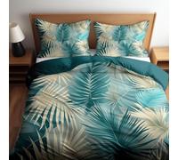 Housse de Couette 200x220 Feuilles Tropicales Parure de Lit 2 Personnes 3D Motif de Feuille Ensemble de Literie en Microfibre avec Fermeture Éclair et 2 Taies d'oreiller 65x65 cm b/1300