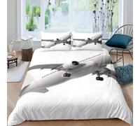 Housse de Couette 200x220 Motifs D'avions Parure de Lit 2 Personnes 3D Blanc Ensemble de Literie en Microfibre avec Fermeture Éclair et 2 Taies d'oreiller 65x65 cm b/3456