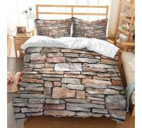 Housse de Couette 200x220 Mur de Briques Parure de Lit 2 Personnes 3D Mur de Pierre Ensemble de Literie en Microfibre avec Fermeture Éclair et 2 Taies d'oreiller 65x65 cm D-5871