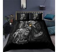 Housse de Couette 200x220 Punk, Parure de Lit 2 Personnes pour Lit 180x200, Housse Couette 200x220 Imprimée Moto DéMon Magique, Ensemble de Literie Ultra Doux avec 2 Taies d'oreiller 65x65 cm, Z07