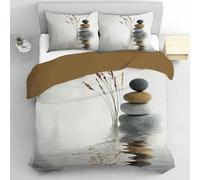 Housse de Couette 200x220 Spa Japonais Parure de Lit Adulte 2 Personnes Microfibre Respirante Cailloux Ensemble de Literie avec Fermeture Éclair et 2 Taies d'oreiller c-1131