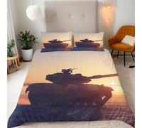Housse de Couette 200x220 Thème Militaire Parure de Lit Adulte 2 Personnes Microfibre Respirante Chars d'assaut Ensemble de Literie avec Fermeture Éclair et 2 Taies d'oreiller b-4414