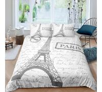 Housse de Couette 200x220 Tour Eiffel, Parure de Lit 2 Personnes pour Lit 180x200, Housse Couette 200x220 Imprimée Paris France, Ensemble de Literie Ultra Doux avec 2 Taies d'oreiller 65x65 cm, Z01