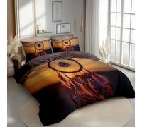 Housse De Couette 220 X 200 Cm 100% Microfibre Parure Couette Avec Fermetures Éclair Avec 2 Taie D'Oreiller 65×65Cm Traditionnel Attrape-Rêves Ethnique Imprimer Orange Violet Parure De Lit Adulte