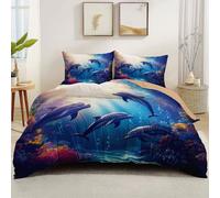 Housse de Couette 220 x 240 cm avec 2 Taie Oreillers 65x65 cm, Nu Parure Microfibre avec Fermeture éclair 3 Pièces - Fantastique Vie Marine Corail Respirante Design Réversible Parure Couette