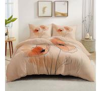 Housse de Couette 220 x 240 cm avec 2 Taie Oreillers 65x65 cm, Nu ParureMicrofibre avec Fermeture éclair 3 Pièces - Minimalisme Lignes Fleurs Coquelicots Respirante Design Parure Couette