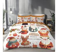 Housse De Couette 220 X 240 Cm avec 2 Taies d'oreiller 65X65 Cm, Père Noël, Bonhomme Neige Et Renne, Parure De Lit Éléments du Nouvel an Adulte avec Fermeture Éclair, Housse De Couette 2 Personnes