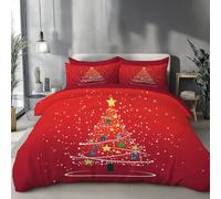 Housse De Couette 220 X 240 Cm avec 2 Taies d'oreiller 65X65 Cm, Sapin Noël Étoilé Coloré, Parure De Lit Simplicité du Dessin Animé Adulte avec Fermeture Éclair, Housse De Couette 2 Personnes Rouge
