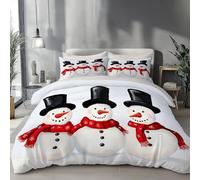 Housse De Couette 220 X 240 Cm Bonhomme Neige Noël Parure De Lit Simplicité du Dessin Animé Fermeture Éclair - Doux Et Confortable 2 Personnes Adulte avec 2 Taies d'oreiller 65X65 Cm Blanc