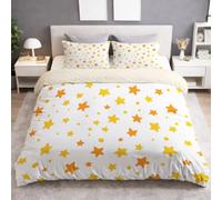 Housse de Couette 220 x 240 cm en Microfibre Ultra Douce Vif Géométrique Étoile Orange Jaune Blanc Motif Pop Art Parure de Lit Adulte 2 Personnes avec Fermeture Éclair + 2 Taies d’Oreiller