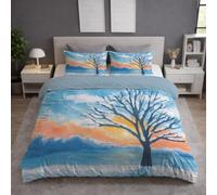 Housse de Couette 220 x 240 cm Enfant Cartoon - Microfibre Douce Parure de Lit Bleu Orange Aquarelle Nature Paysage Réversible, pour Ado avec Fermeture Éclair 2 Taie d'oreiller 65x65